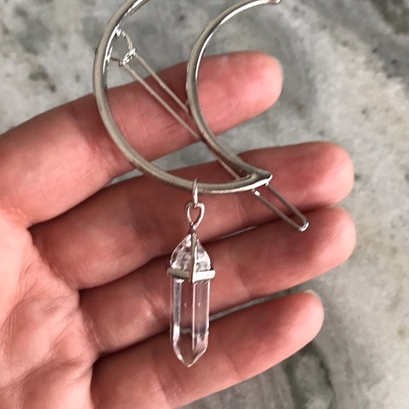NWT Silver Crescent Moon Clear Crystal Barrette - Picture 4 of 5